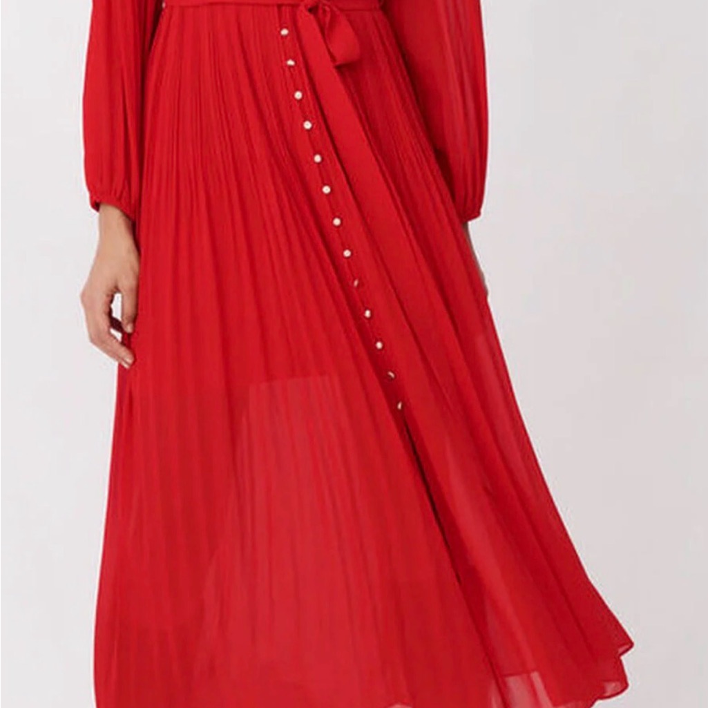 Nwt-Maje Rochi Pleated Maxi Dress With Belt In A Stunning Vibrant Red.